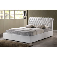 Baxton Studio BBT6203-White-Bed Bianca White Modern Bed with Tufted Headboard (Queen Size)
